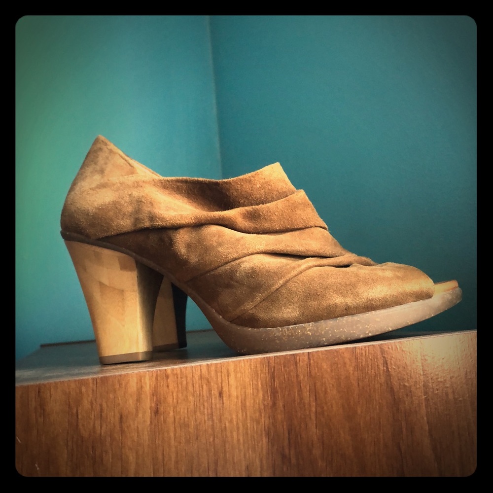 Naya tan suede peep-toe ankle booties